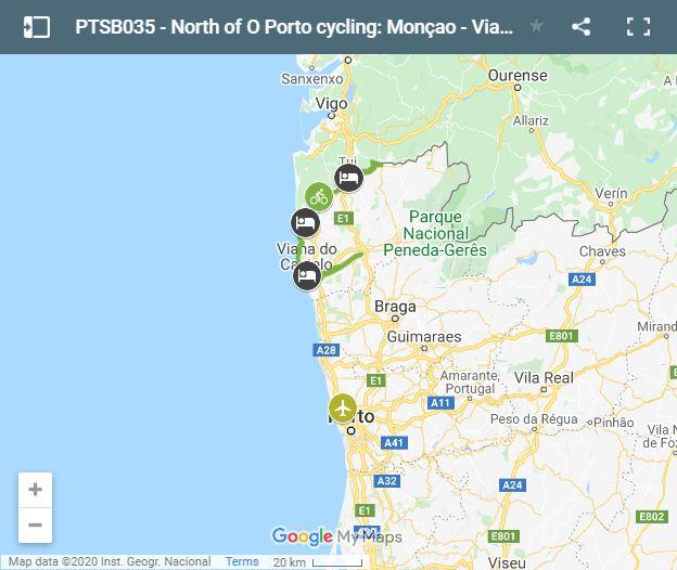 Mapa rutas en bicicleta norte de portugal