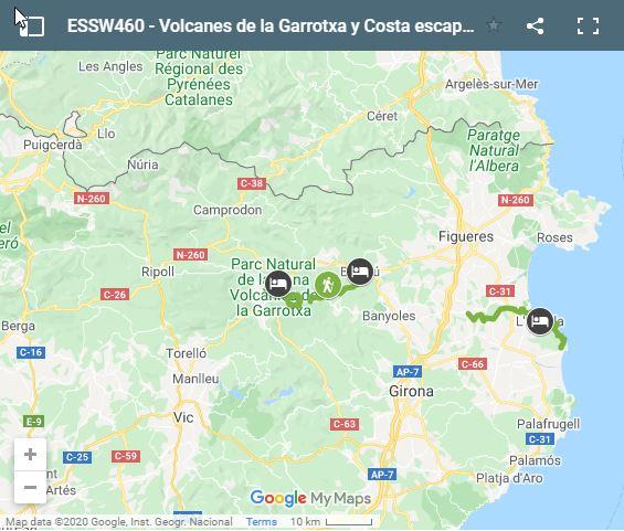 Mapa rutas de senderismo volcanes Garrotxa y L'Estartit- L'Escala