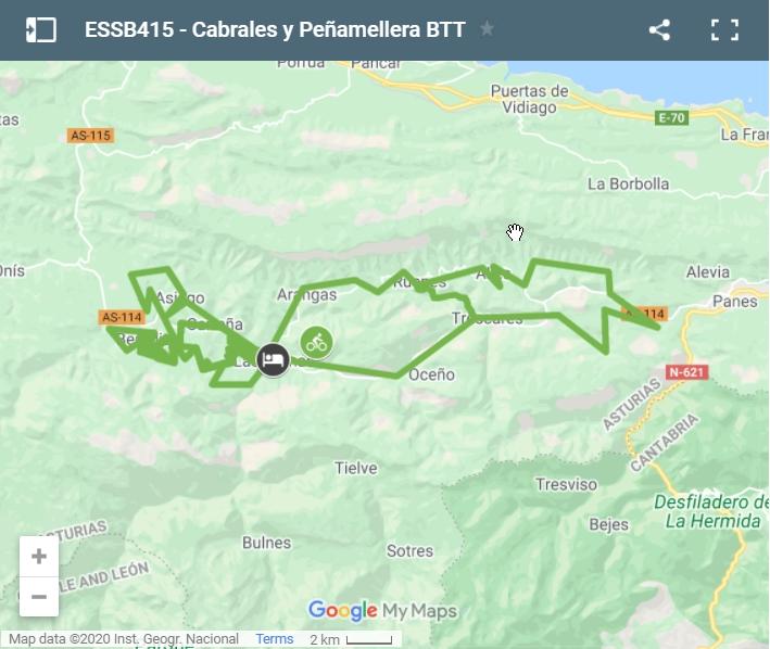 Mapa rutas en bicicleta por Cabrales y Peñamellera