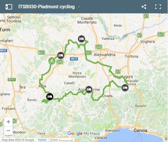Mapa rutas en bicicleta por el Piamonte 
