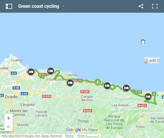 Mapa rutas en bici costa de Asturias