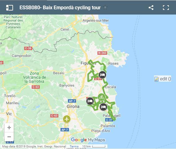 Mapa rutas en bici por el Baix Empordá 