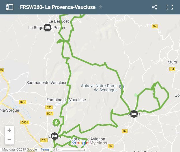Mapa rutas senderismo La Provenza y Vaucluse
