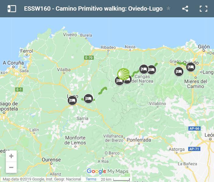 Mapa Camino Primitivo entre Oviedo y Lugo