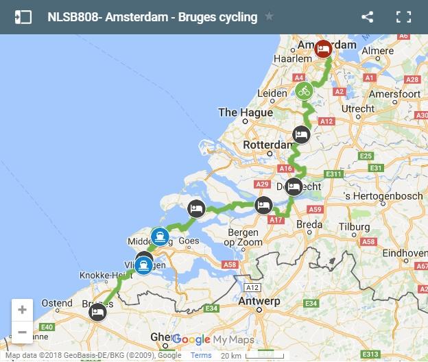 Mapa ruta en bicicleta entre Amsterdam y Paris