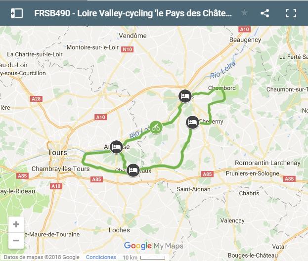 Mapa rutas en bici en el Valle del Loira