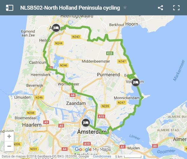 Mapa rutas en bici Norte de Holanda