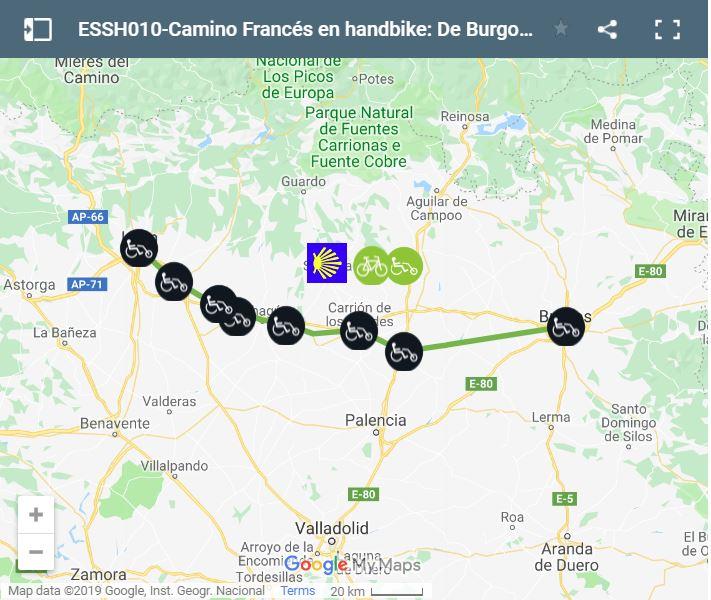 Mapa Camino de Santiago Frances en silla de ruedas con handbike