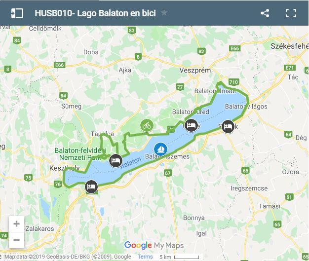 Mapa ruta en bici alrededor del Lago Balatón