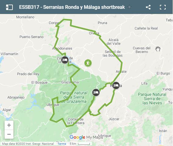 Mapa rutas en bicicleta Serranía de Ronda y Málaga