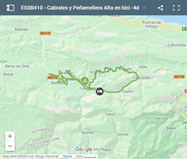 Mapa Rutas en bicicleta por Cabrales y Peñamellera