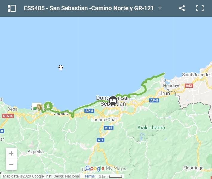 Mapa Camino Norte desde San Sebastian
