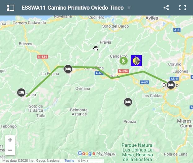 Mapa Camino Primitivo de Oviedo a Tineo