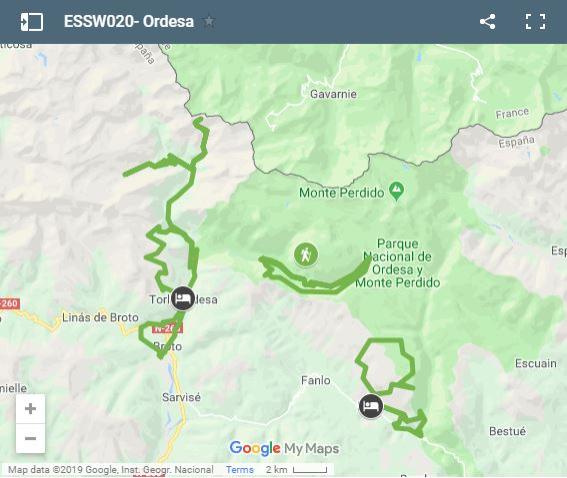 Mapa rutas de senderismo en Ordesa 