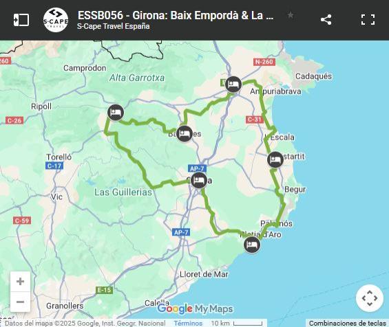 mapa de viaje en bici en Girona