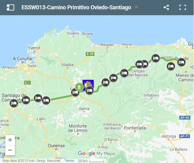 Mapa Camino Primitivo de Oviedo a Santiago
