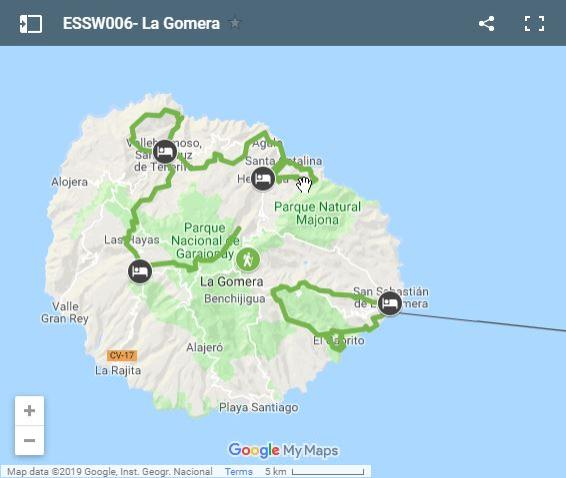 Mapa rutas de senderismo por La Gomera