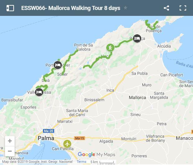 Mapa rutas a pie por Mallorca