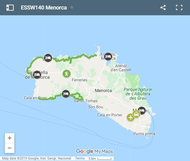 Mapa rutas de senderismo en Menorca