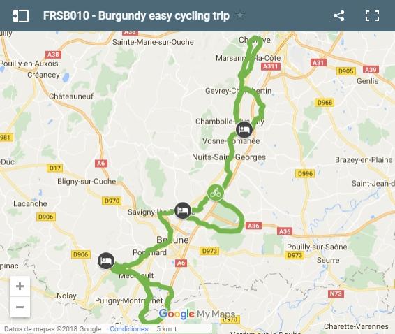 Mapa La Borgoña en bici