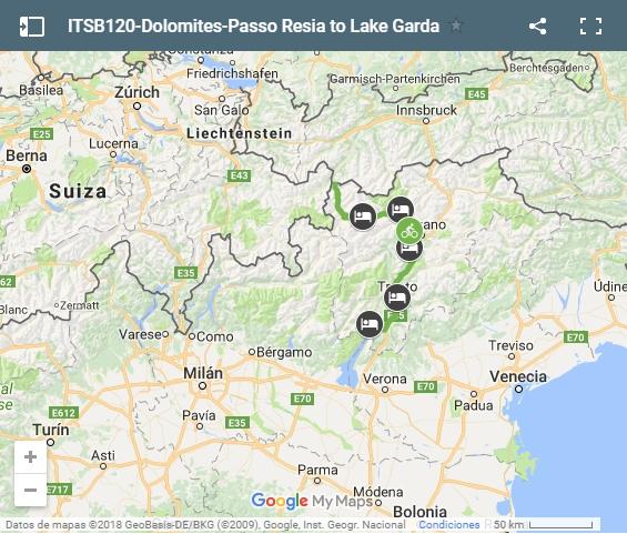 Mapa rutas en bici Lago Garda
