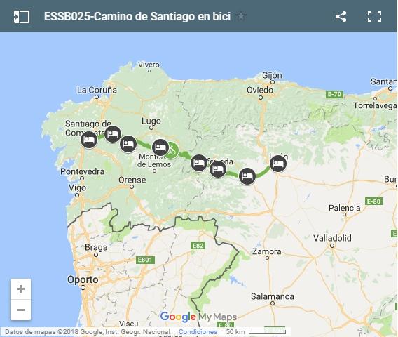 Mapa Camino de Santiago en bici