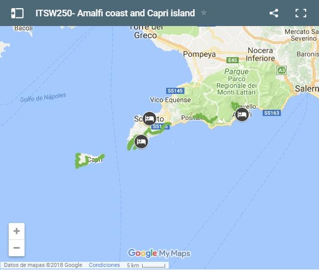 Mapa rutas senderismo Amalfi  y Capri