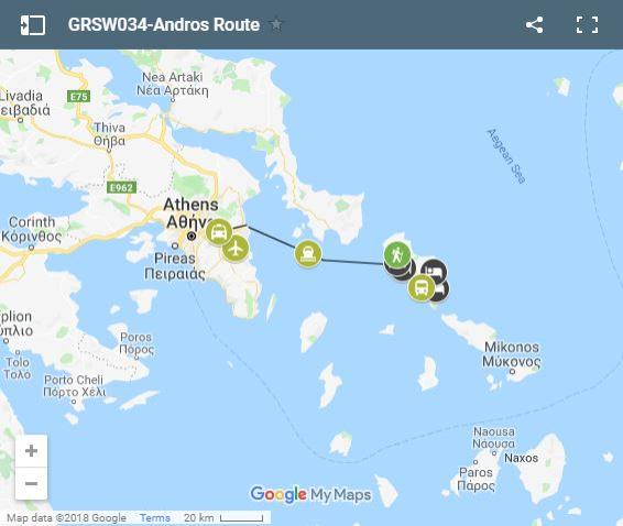 Mapa rutas senderismo Andros Grecia