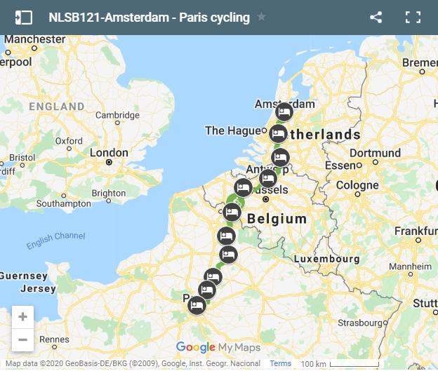Mapa Ámsterdam- París en bicicleta