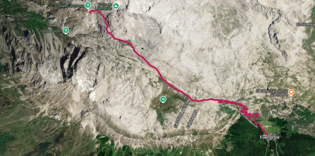 Mapa ruta Fuente D&eacute; - Collado Jermoso