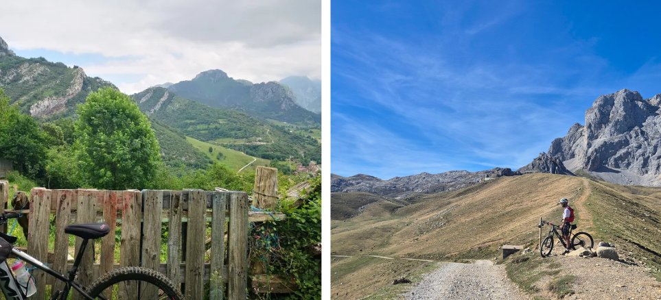 Dos im&aacute;genes de rutas en bici en Picos de Europa